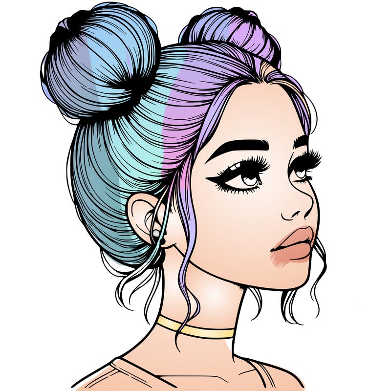 realistic girl with buns on the top of her head