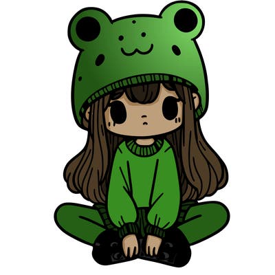 a girl wearing a frog hat and some frog socks