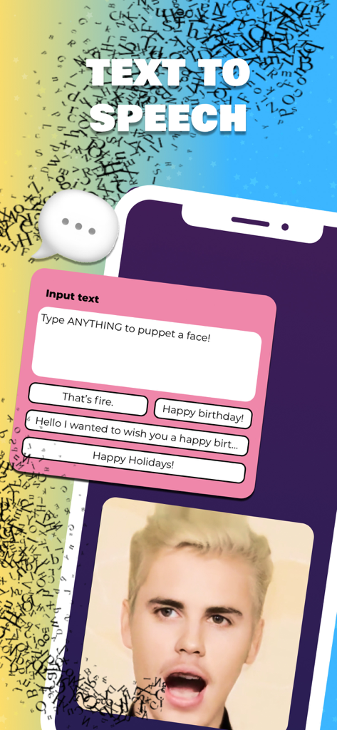TokkingHeads AI Magic Avatars - Aplicación TokkingHeads que muestra la función de texto a voz para animar la cara de un avatar de IA a partir de la entrada de texto.