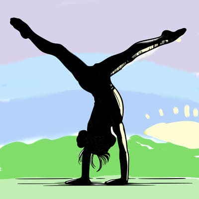 realistic gymnastic hand stand girl in four splits