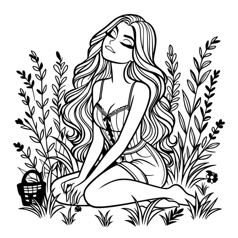 beautiful woman sitting on the grass