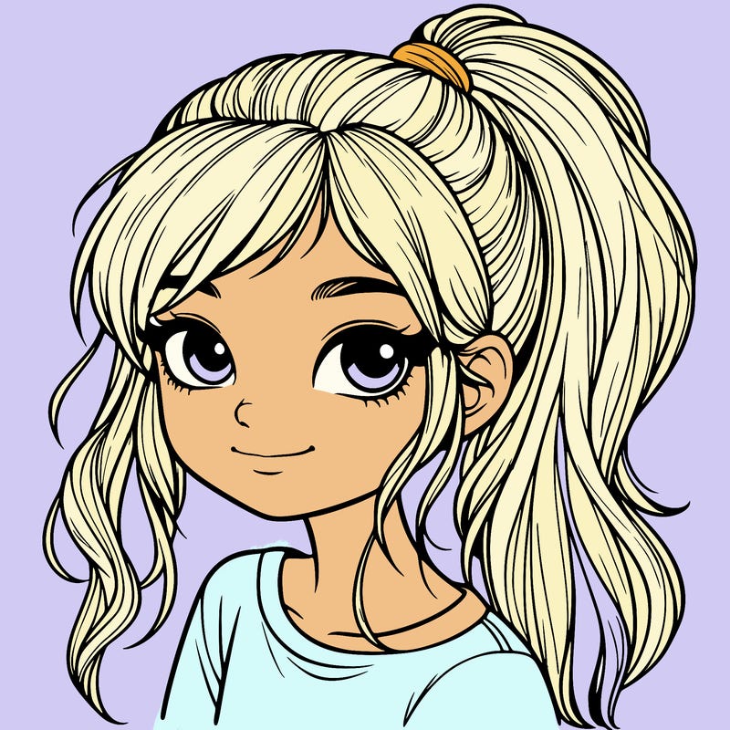 realistic girl with ponytail