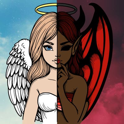 realistic angel half demon