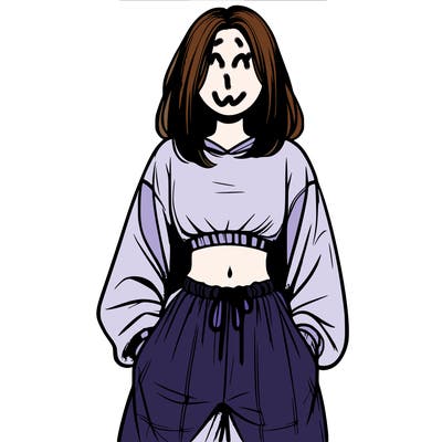 realistic girl faceless with baggy pants and a crop top