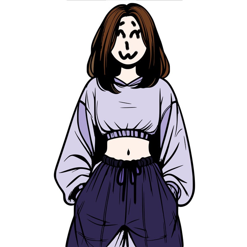 realistic girl faceless with baggy pants and a crop top