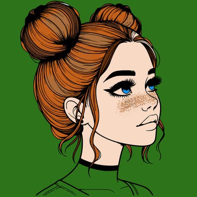 realistic girl with buns on the top of her head