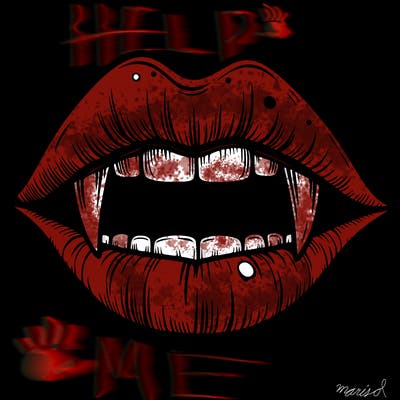 lips with vampire teeth