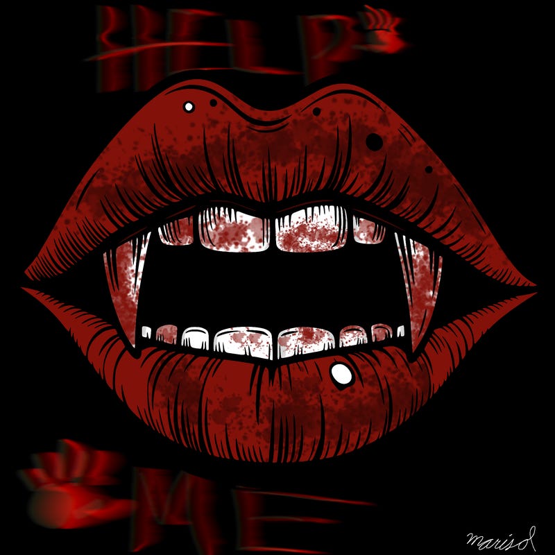 lips with vampire teeth