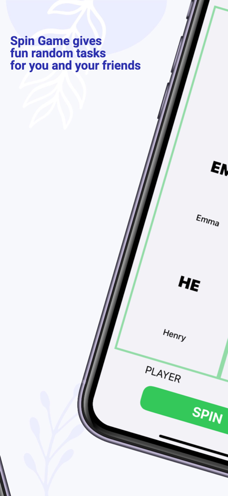 Spin Game - Random Task - Mobile app screen for Spin Game Random Task showing players and a spin button