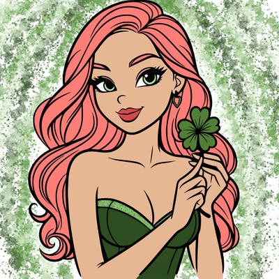 beautiful woman  carrying a clover