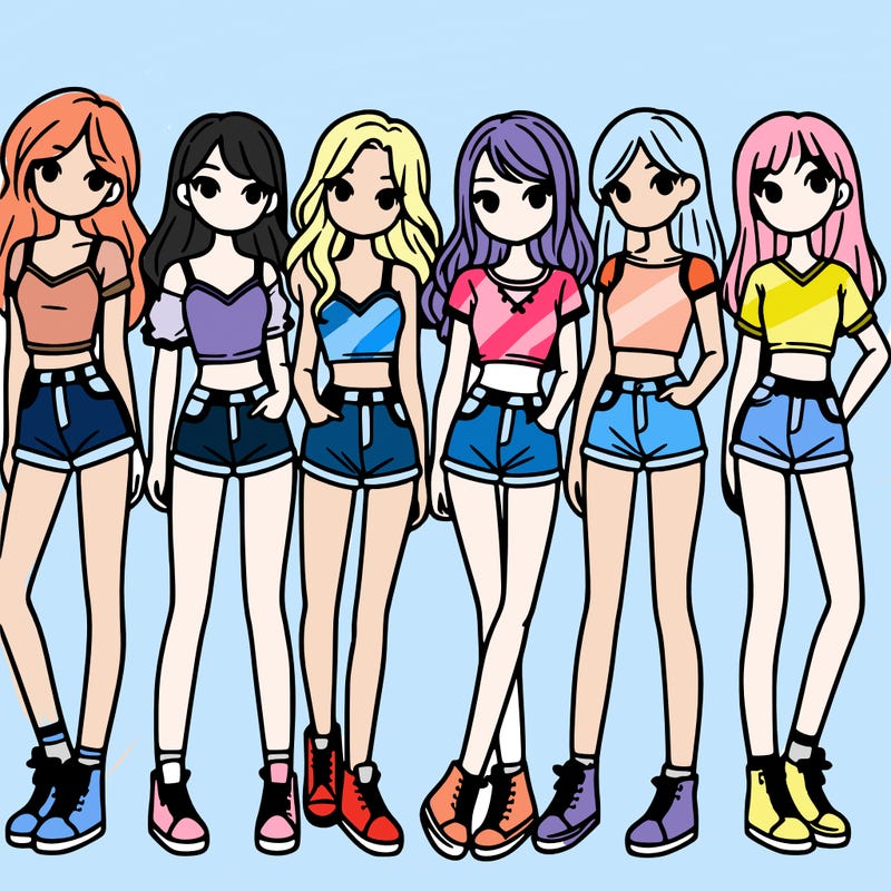 a group of girls wearing crop tops and shorts