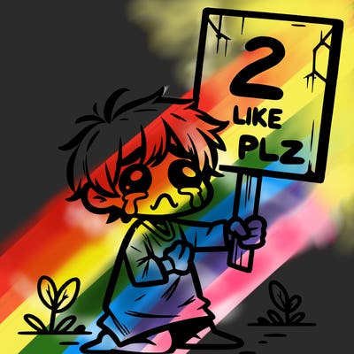 small poor toddler crying with sign that says 2 like plz