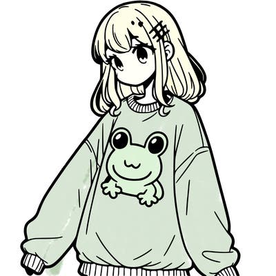 girl wearing frogging sweatshirt