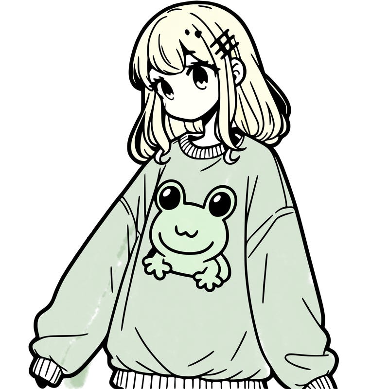 girl wearing frogging sweatshirt