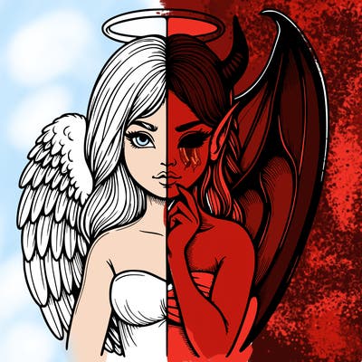 realistic angel half demon