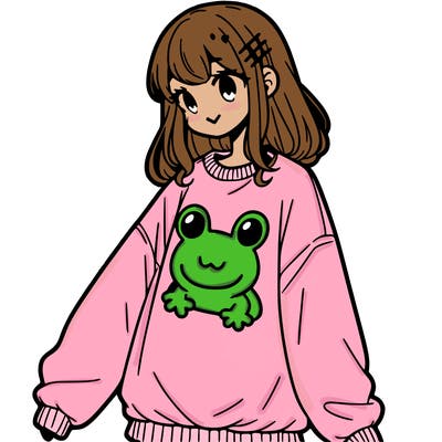 girl wearing frogging sweatshirt