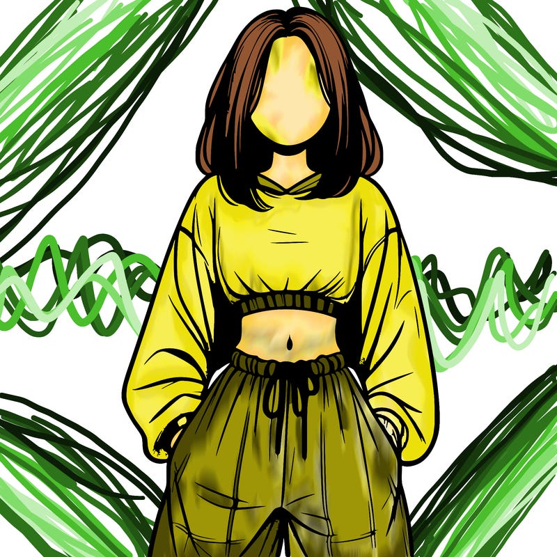 realistic girl faceless with baggy pants and a crop top