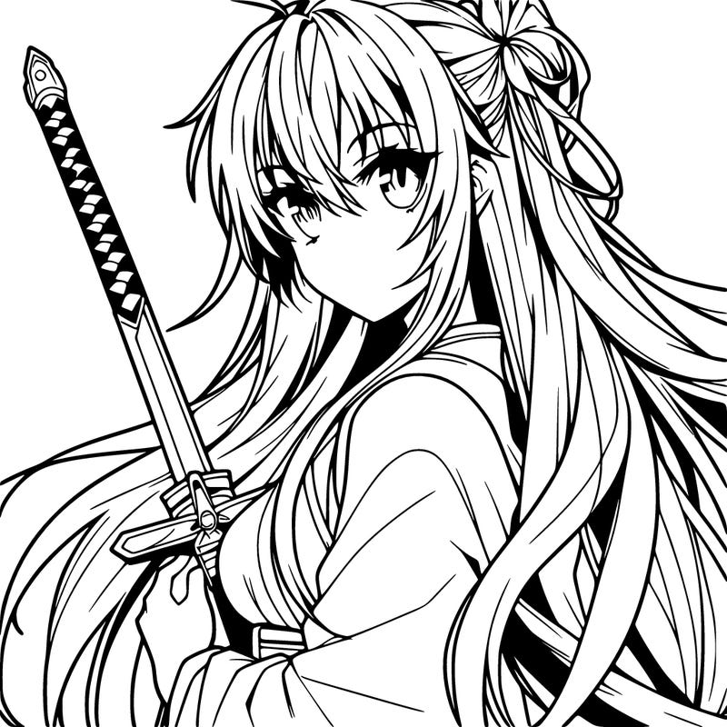 anime girl with long hair and sword