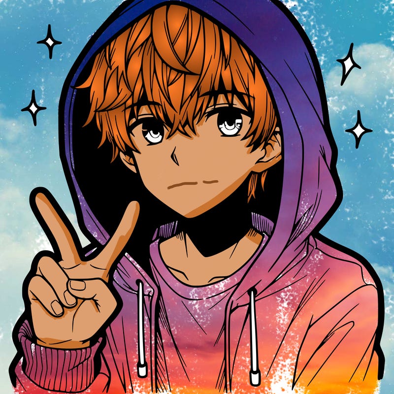 teenage manga boy in a hoodie, doing ✌