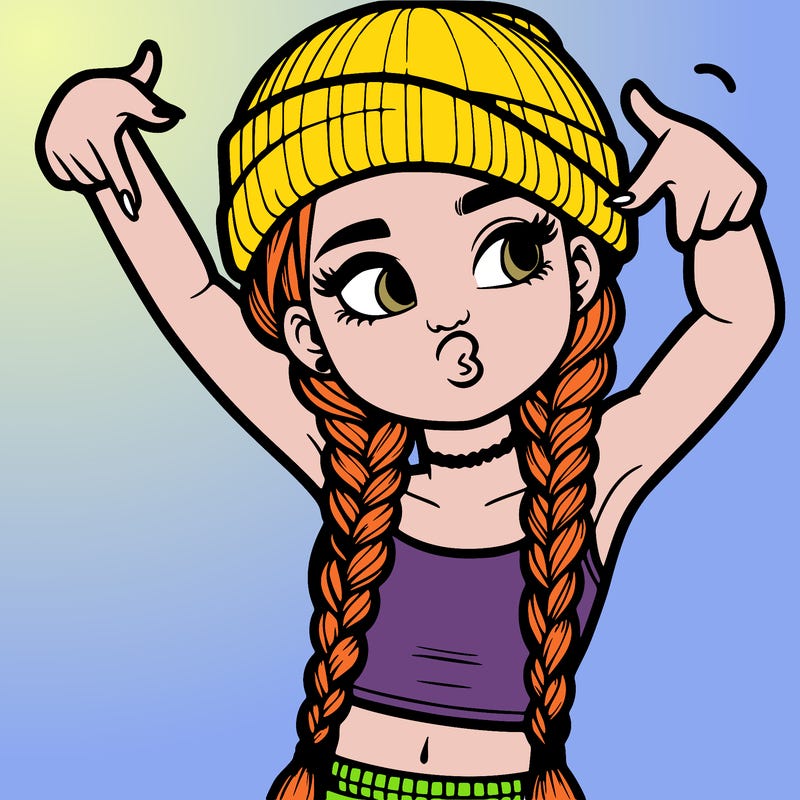 realistic teenage girl with braids and a beanie and crop top doing 🫶🏼
