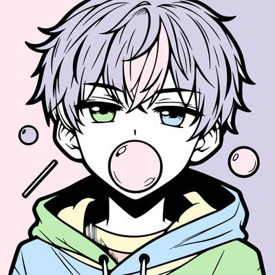 cool anime boy with a hoodie and bubblegum