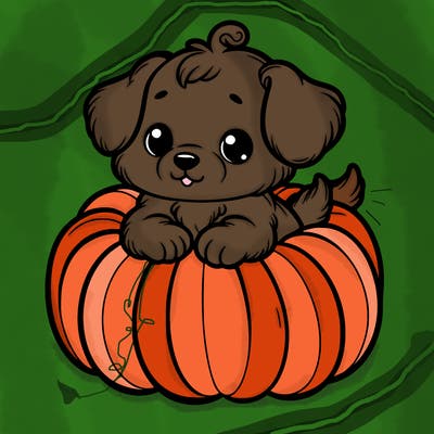 cute little puppy in a pumpkin