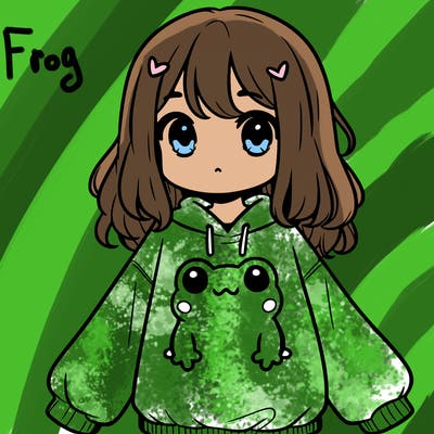 girl wearing frogging sweatshirt