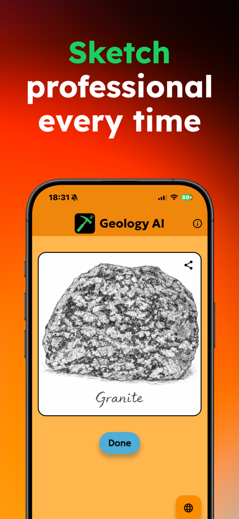 Geology Toolkit: AI Rock ID - A professional black and white sketch of a granite rock specimen generated within the Geology Toolkit app