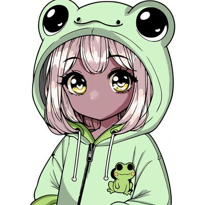 cute realistic girl in a froggy hoodie