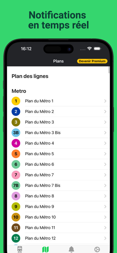 Ma Ligne - Trafic Metro & RER - Paris Metro maps list in Ma Ligne transit app