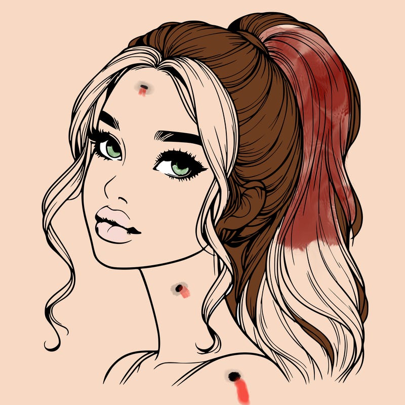 realistic girl with a ponytail on her hair and lips