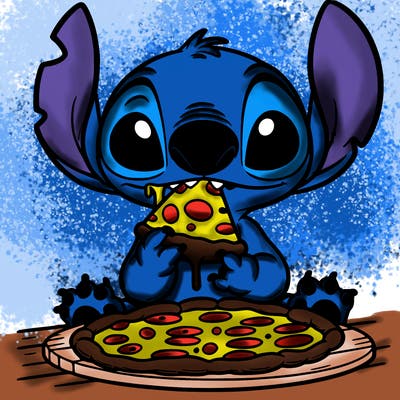 stich eating pizza