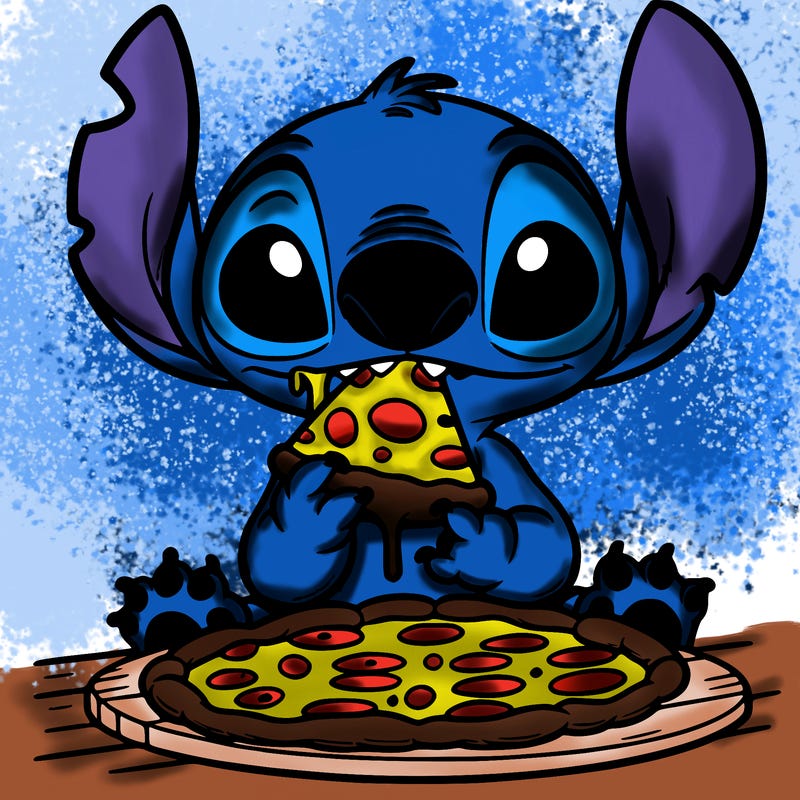 stich eating pizza