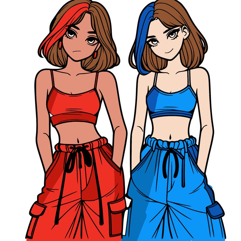two girls with crop top with baggy pants