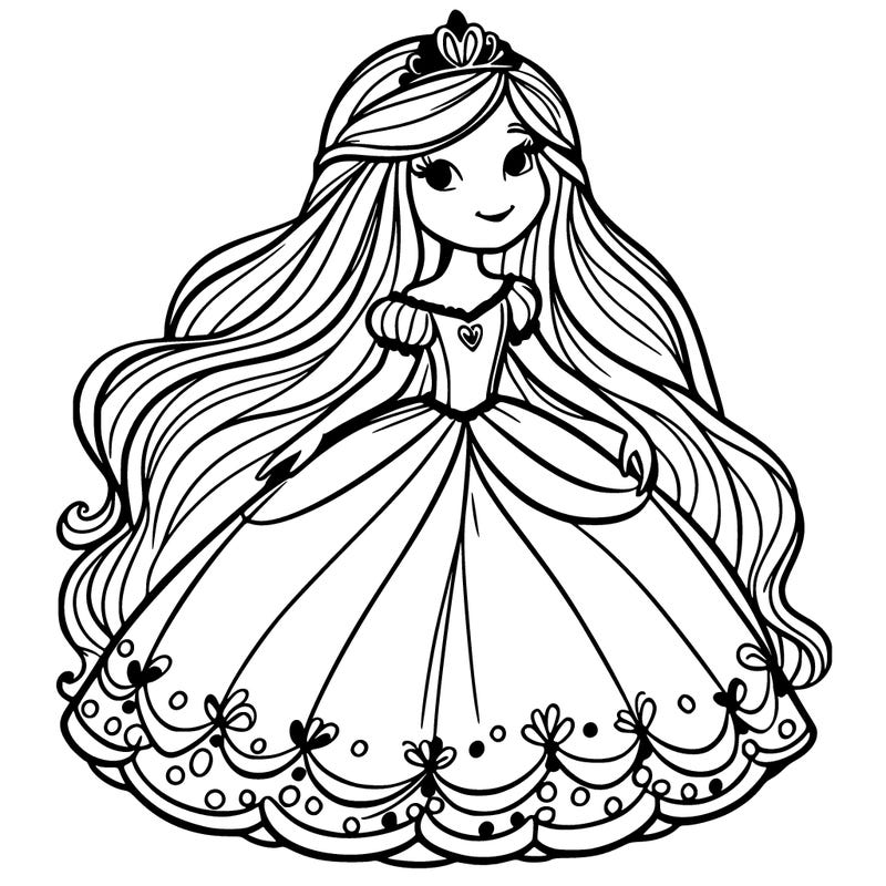 a princess with long hair and a big flowy dress