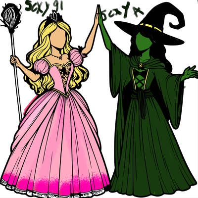detailed realistic split of a princess and a witch