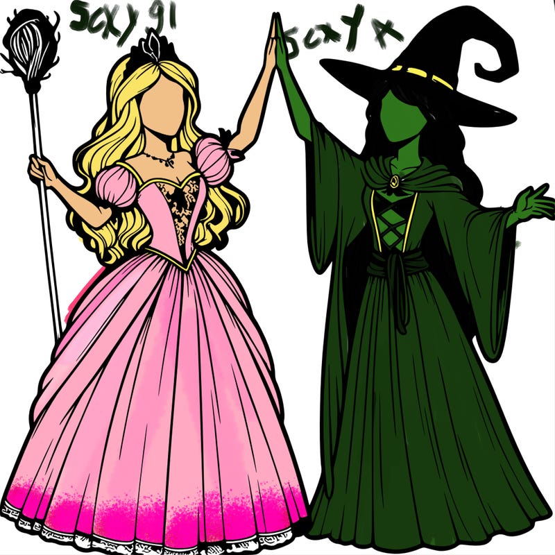 detailed realistic split of a princess and a witch