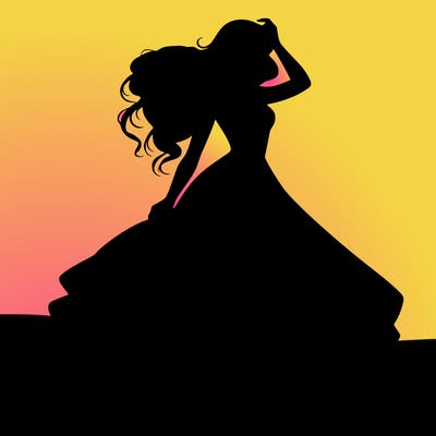 realistic woman with dress flowing in the wind