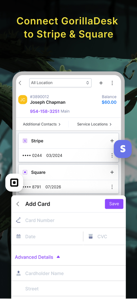 GorillaDesk - GorillaDesk app interface for connecting Stripe and Square payment processing