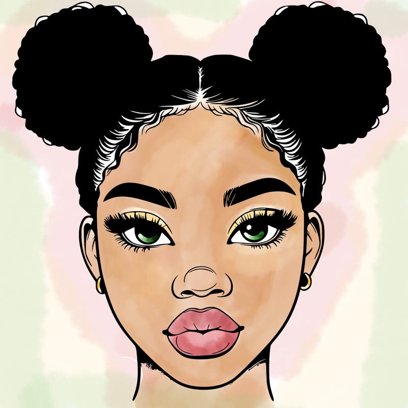 realistic black woman with two buns
