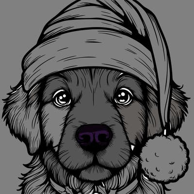 realistic dog with a christmas hat
