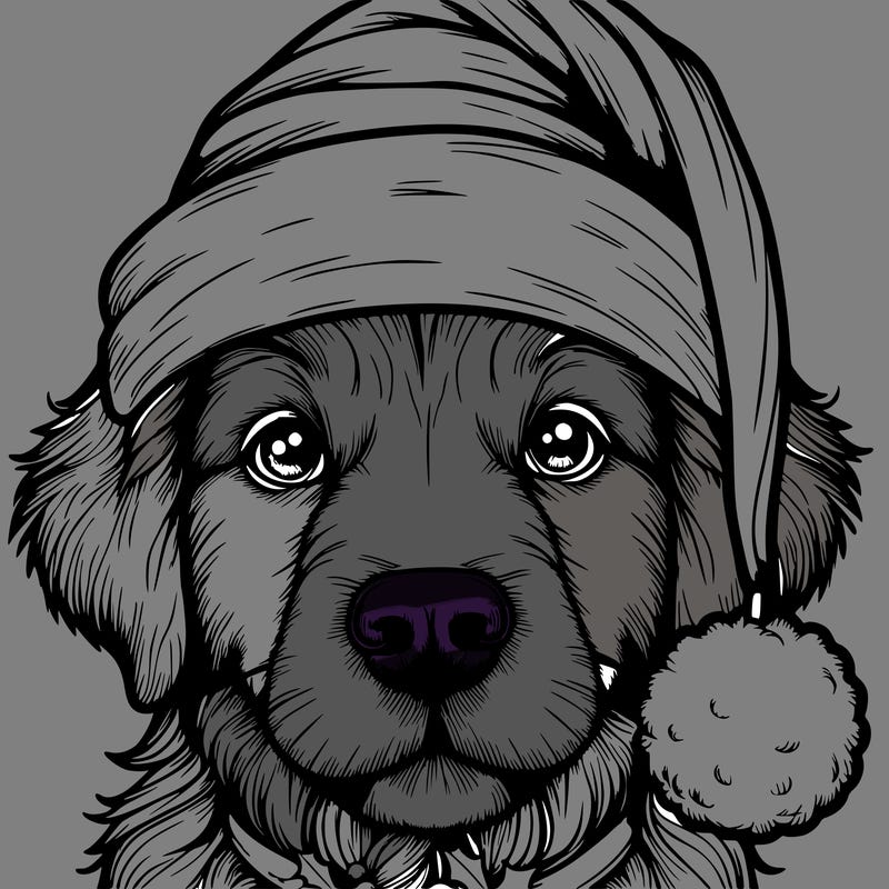 realistic dog with a christmas hat