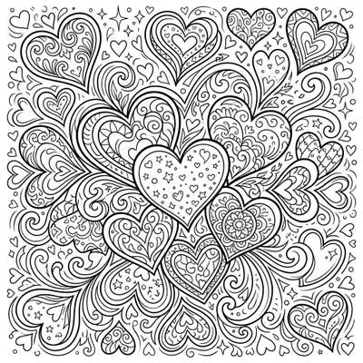 Explore a captivating world of stylized cartoon hearts, intricately designed to spark the imagination of teens. This detailed coloring page offers a fantastic opportunity to unwind and express your artistic flair.