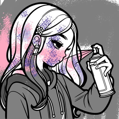 a realistic girl spray painting