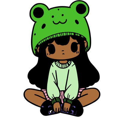 a girl wearing a frog hat and some frog socks