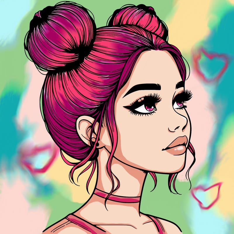 realistic girl with buns on the top of her head