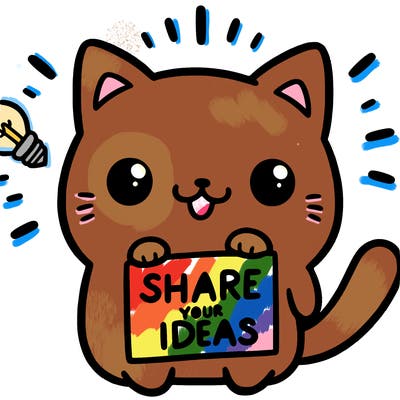 a cute cat saying share your ideas