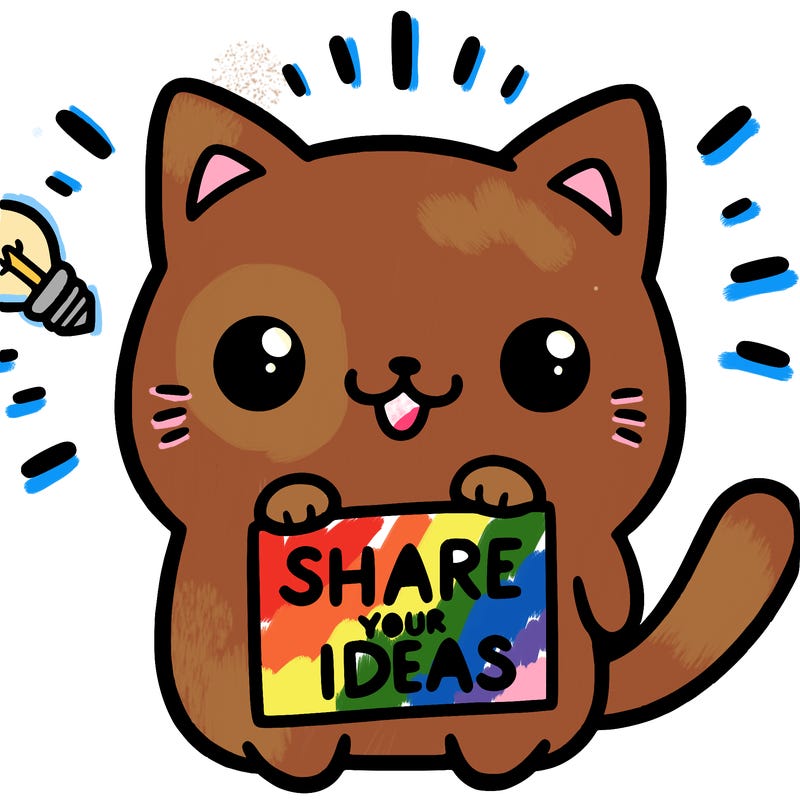a cute cat saying share your ideas