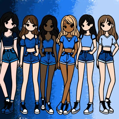 a group of girls wearing crop tops and shorts