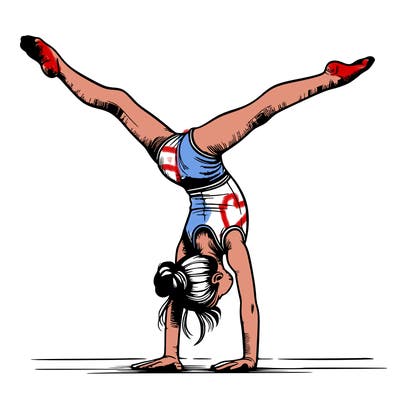 realistic gymnastic hand stand girl in four splits